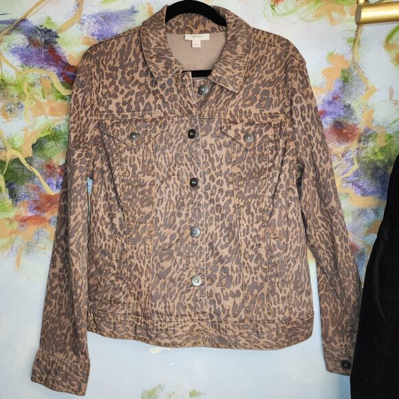 Style & Co Brown/Black Leopard Print Denim Jacket - Picture 2 of 10